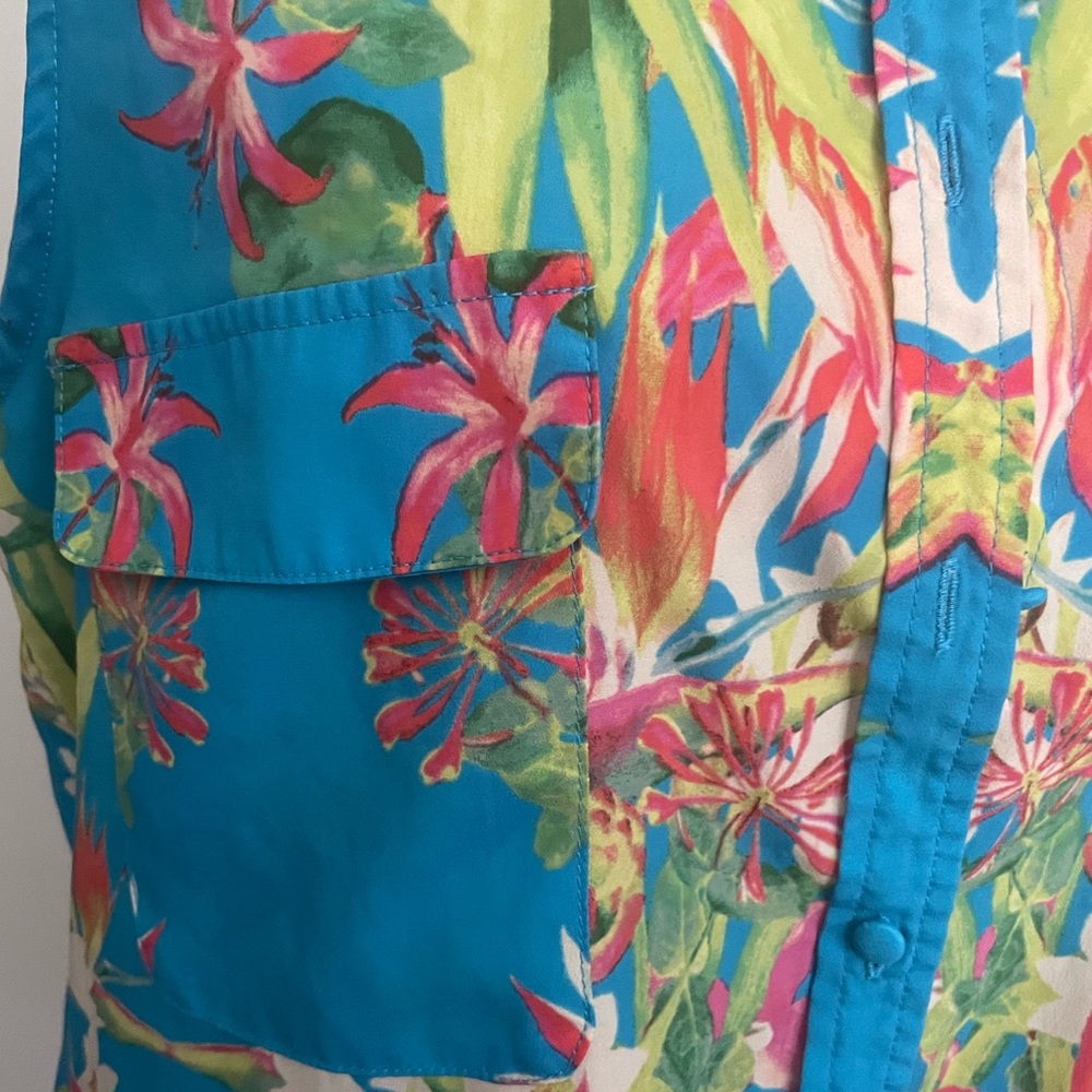Lovers + Friends Sleeveless Tropical Blouse Sz L - Picture 5 of 6